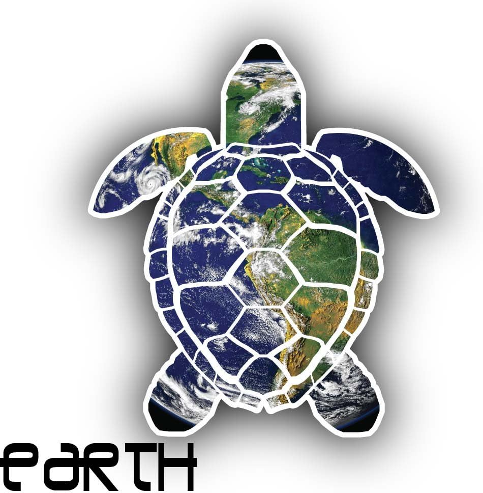 Daisukeeto Sea Turtle Planets (Even Pluto) Bumper Sticker 5" Decal (4", Earth)