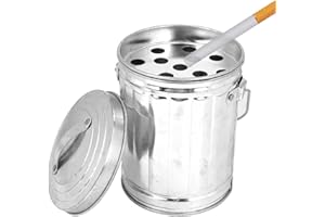 DODAMOUR Windproof Ashtray with Lid for Outdoor Patio, Metal Mini Trash Can Style Ash Tray, Odorless Galvanized Iron Cigarett