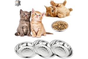 YUZI 3Packs Cat-Bowls Cat Food Bowl - Thickened 6.2 Inch 304 Stainless Steel Cats Feed Bowl for Indoor Cats Shallow and Wide Whisker Fatigue Relief Pet Feeding Plates for Kitten Puppy Small Dog