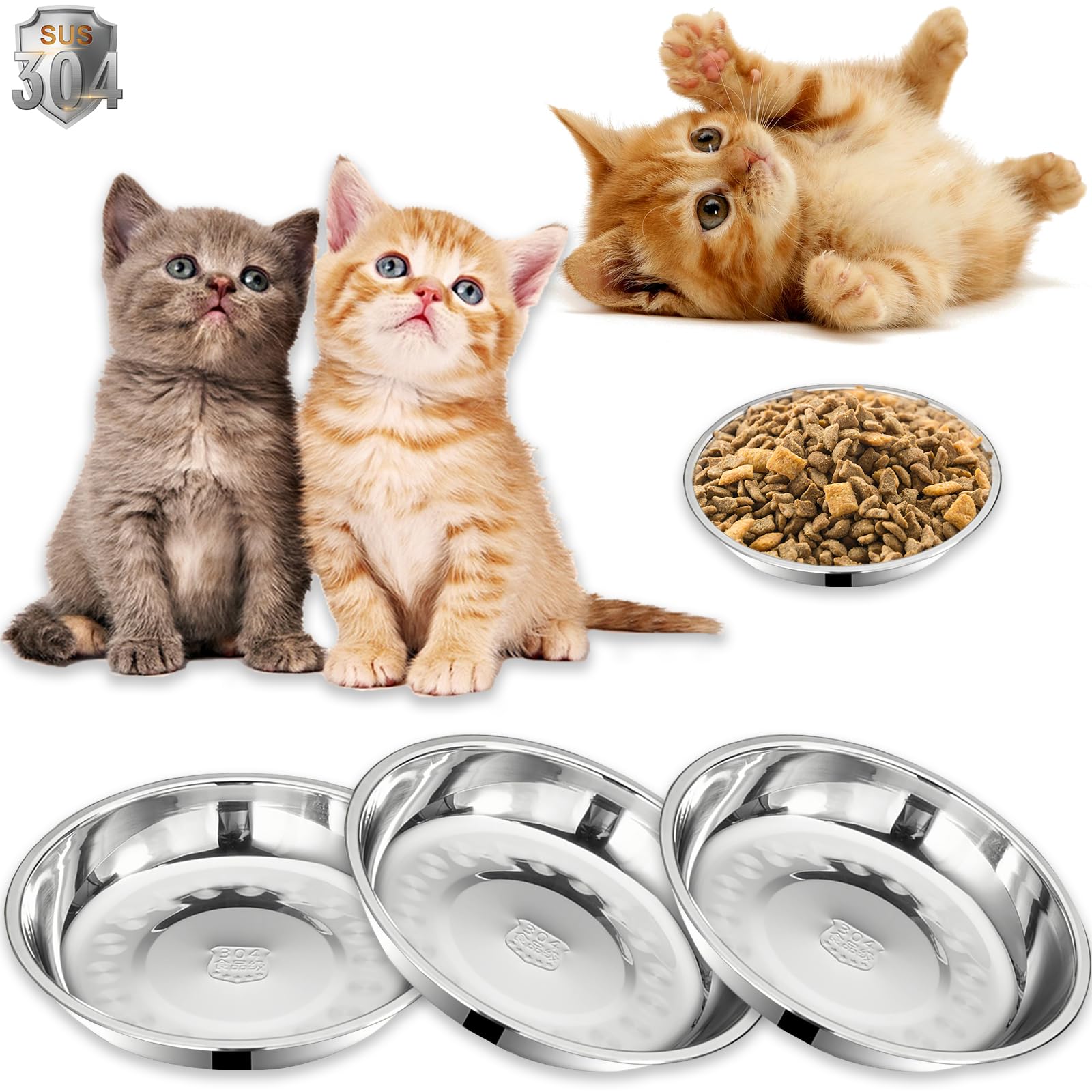 Photo 1 of 3Packs Cat-Bowls Cat Food Bowl - 6.2 Inch 304 Stainless Steel Cats Feed Bowl for Indoor Cats Shallow and Wide Whisker Fatigue Relief Pet Feeding Plates for Kitten Puppy Small Dog