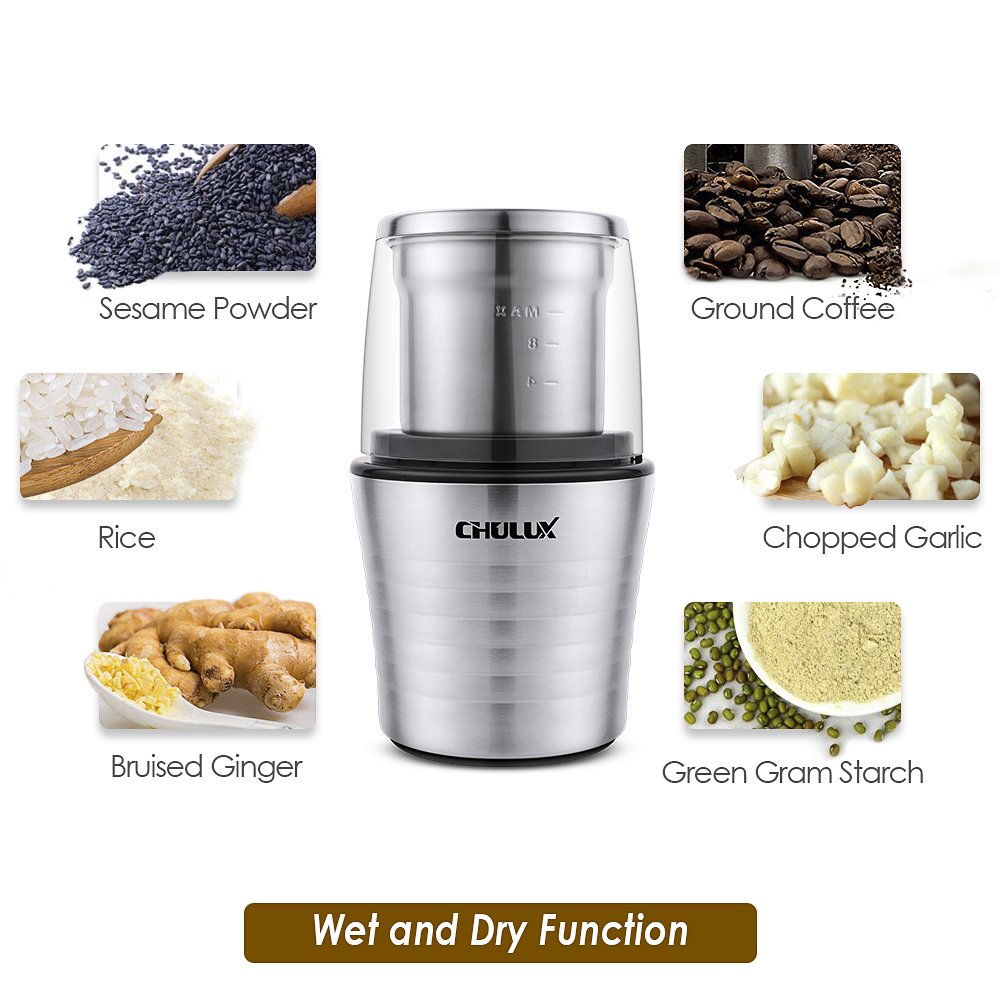 CHULUX Electric Spices and Coffee Grinder with 2.5 Ounce Two Detachable
