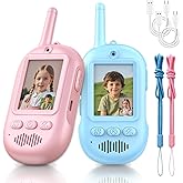 Video Walkie Talkies for Kids, 2 Pack Rechargeable Long Range Video Kids Walkies Talkies with Voice Changer, Outdoor Camping Hiking Indoor Play Toys Birthday for Boys and Girls Ages 3-12