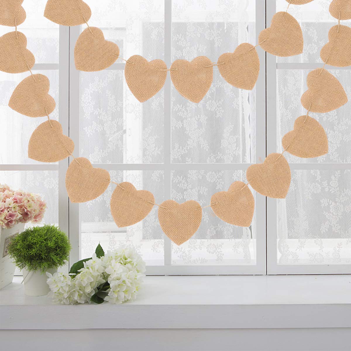 Jeteven 4.5m 15 Flags DIY Liebe Form Hochzeit Vintage Herz Jute Bunting Banner, Wimpel Hessischen Girlande Rustikal für Hochzeit Party oder andere Festivalfeier(4.5m)