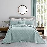 CHIXIN Oversized Cotton Bedspread King Size - Real Stitching - Luxury Quilted Bedding Cover for All Season, Reversible, Ultra Soft, Lightweight, 3 Piece, Pale Blue