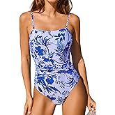 CUPSHE Women's One Piece Swimsuit Square Neck Bathing Suit Adjustable Straps Spaghetti Cutout Back Hook Mid Rise