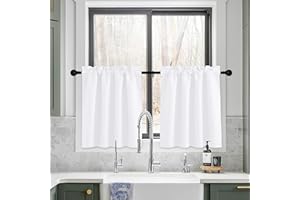 NICETOWN Pure White Small Curtains for Bathroom - Rod Pocket Half Window Curtains 30 Inches Long Thermal Insulated Privacy Drapes for Kids Living Room Kitchen Basement, 34" W, 1 Pair