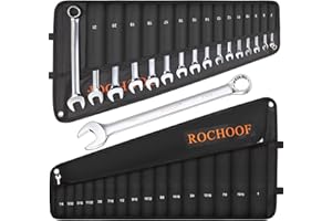 ROCHOOF Combination Wrench Set,32-Piece Chrome Vanadium Steel Wrench Set 12-Point SAE & Metric Wrenches 1/4"-1" and 7-22mm with Rolling Pouch