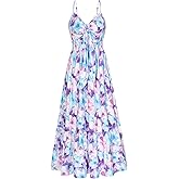 GRACE KARIN Women's 2026 Summer Maxi Dress Floral Tie Front Spaghetti Strap Casual Boho Beach Flowy Sundress with Pockets
