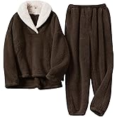 Fenclushy Women's Fluffy Loungewear Sleepwear Lounge Casual Pajamas Sets Loose Long Sleeve Fleece Pullover and Pants Set
