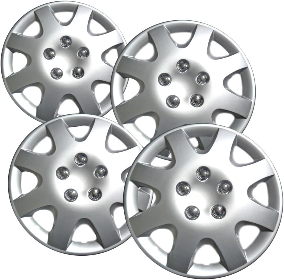 OxGord 15 inch Hubcaps Best for - Honda Civic - (Set of 4) Wheel Covers 15in Hub Caps Silver Rim Cover - Car Accessories for 15 inch Wheels - Snap On Hubcap, Auto Tire Replacement Exterior Cap