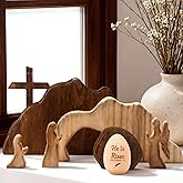 BrightRow Empty Tomb Easter Scene and Christian Cross Decorations Wooden He is Risen Easter Egg Jesus Resurrection Scene Tomb Tabletop for Religious Christian Home Office Indoor Decor