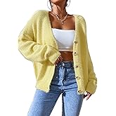 SHENHE Women's Cardigan Sweater Fuzzy Button Down Long Sleeve Open Front Drop Shoulder Cardigan Outwear
