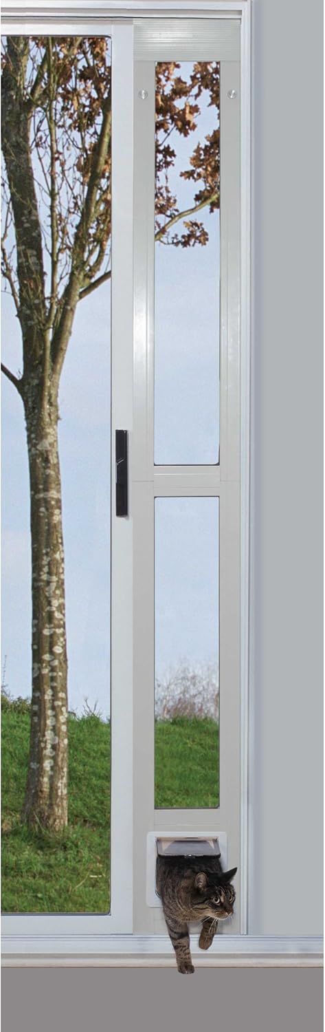 Ideal Pet Products Aluminum Modular Patio Pet Door, White, Medium, 7" x 11.25" Flap Size : Doggy Door For Sliding Glass Door : Pet Supplies