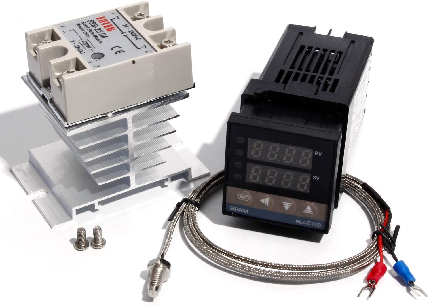 Digital PID Temperature Controller REX-C100 REX C100 thermostat + 25DA SSR Relay+ K Thermocouple 1m M6 Thread Probe+Heat Sink