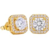 VEXXS Diamond Stud Earrings for Men, S925 Sterling Silver 14K Real Gold Plated Iced Out Earrings Micro Pave 5A CZ Stones Men’s Studs, Hypoallergenic