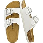 CUSHIONAIRE Lane Cork Footbed Sandals for Women – Comfortable Double Buckle Slip-On with Genuine Suede Footbed & Arch Support Slides for Women Footwear