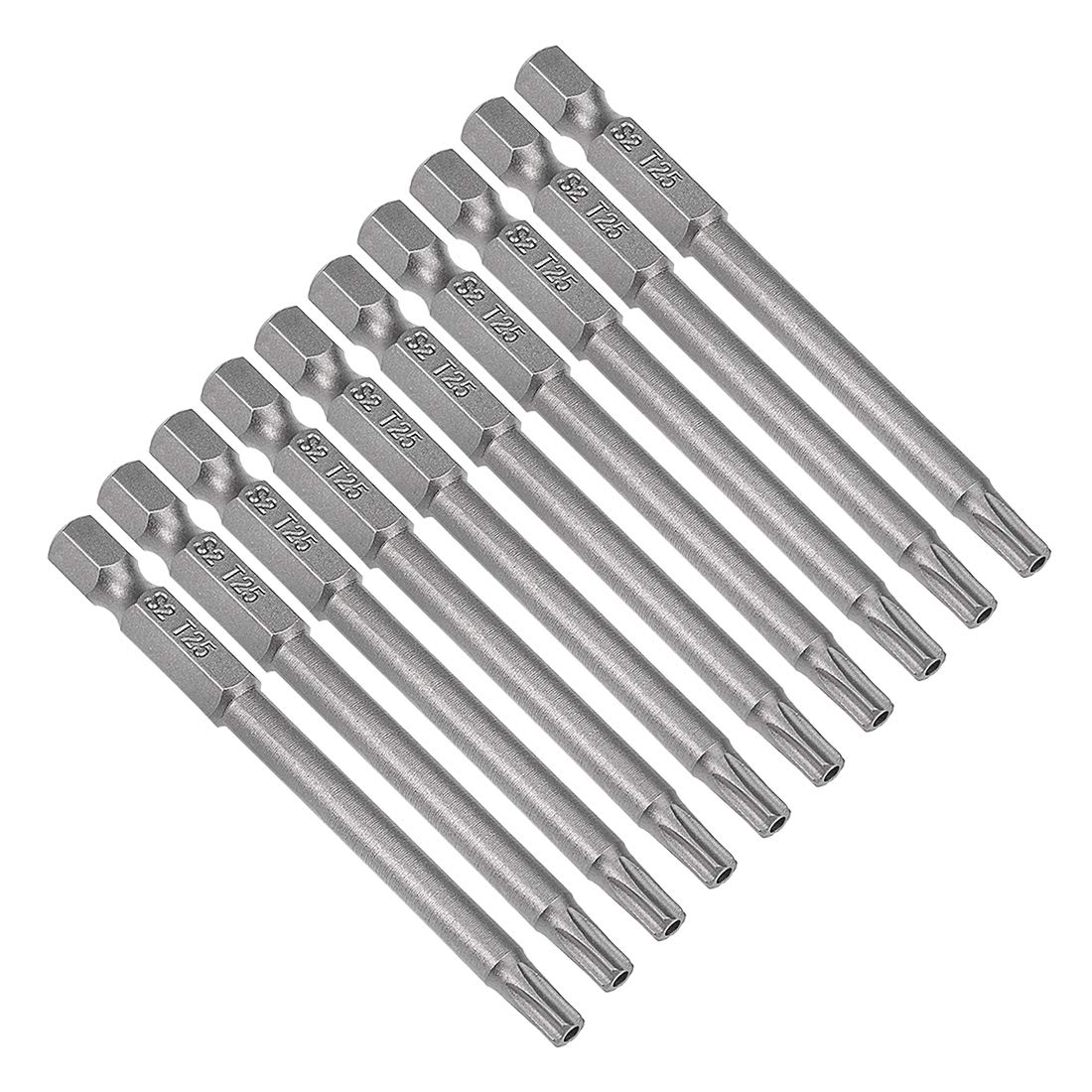 sourcing map 10 Pcs 1/4" Hex Shank T25 Magnetic Security Torx Screwdriver Bits 75mm Length