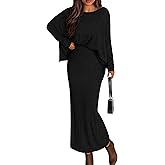 PRETTYGARDEN Women's Fall 2026 Two Piece Matching Skirt Sets Long Sleeve Tops Maxi Long Slit Bodycon Skirts Vacation Outfits