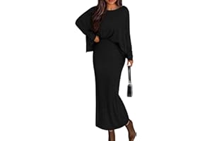 PRETTYGARDEN Women's Fall 2025 Two Piece Matching Skirt Sets Long Sleeve Tops Maxi Long Slit Bodycon Skirts Vacation Outfits