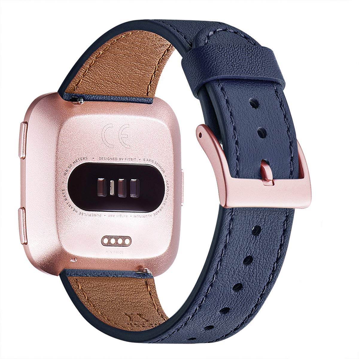 WFEAGLLeather Straps Compatible with Fitbit Versa 2 Straps/Fitbit Versa Strap,Replacement Leather Straps Compatible with Fitbit Versa 2/Fitbit Versa/Versa Lite Strap for Women and Men,DarkBlue