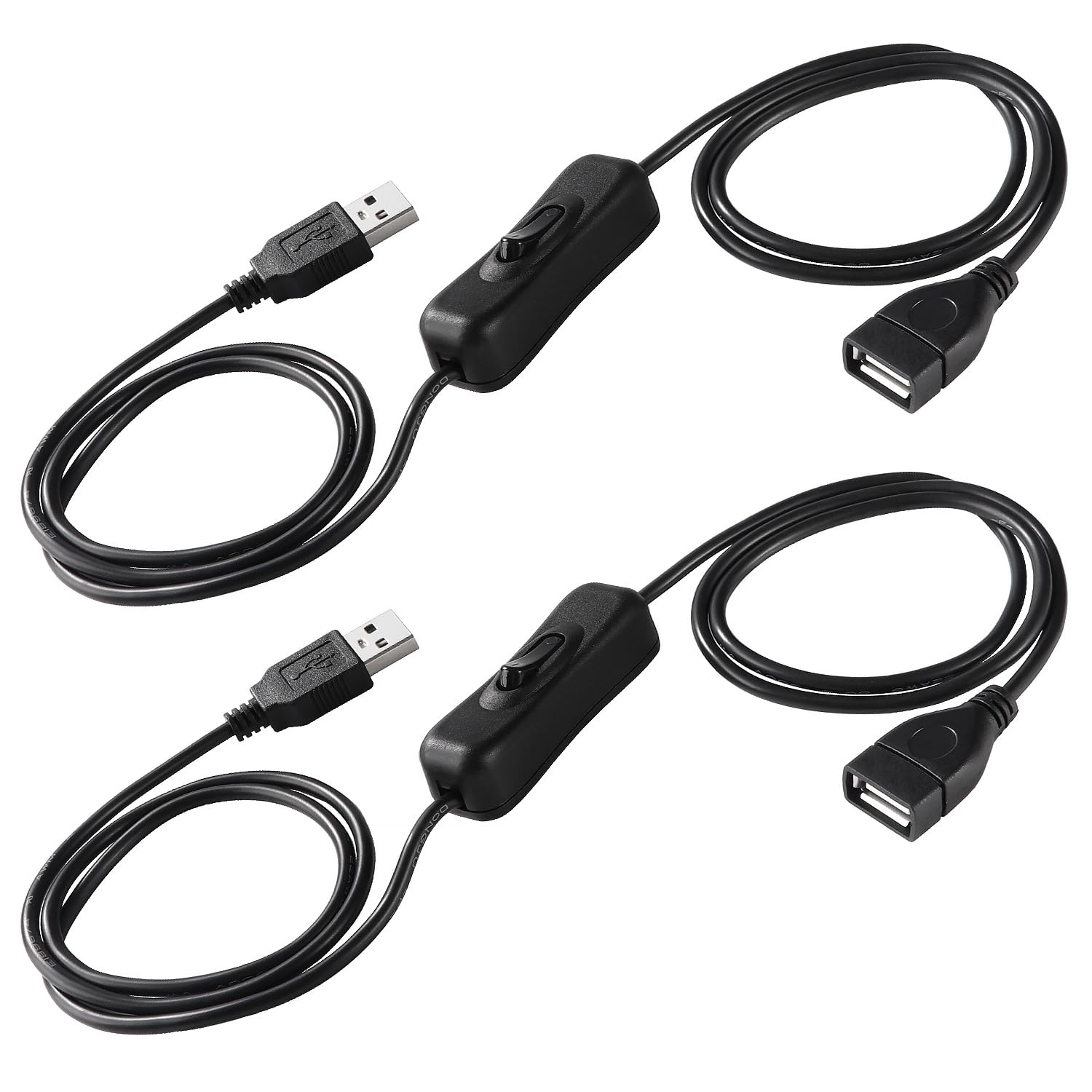 KUOQIY 2 PCS 1.2m USB Extension Cable with On/Off Switch, LED Desk Lamp & Strip Compatible, Black