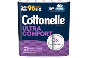 Cottonelle Toilet Paper, 24 Mega Rolls = 96 Regular Rolls, Ultra Comfort, Soft Bathroom Tissue, 244 Sheets per Roll, Packagin