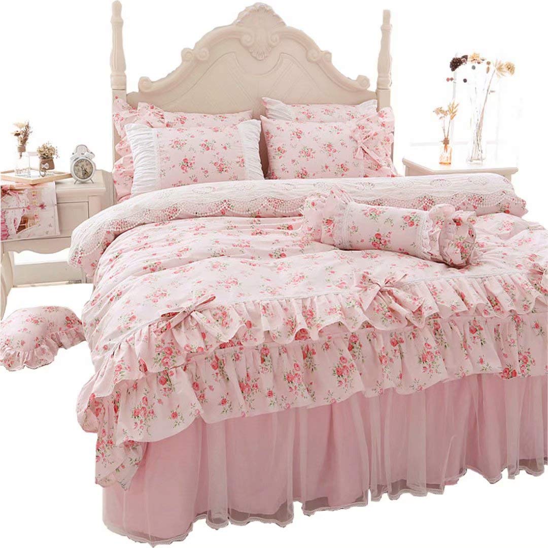 開梱 設置 無料 掛け布団カバー 4点セット 姫系 布団カバー ダブル 綿100 洋式 可愛い 敷き布団カバー おしゃれ レース付き 柔らかい 肌に優しい ベルベット 田園風 花柄プリント ピンク ロマンティック フリルレース ピローケース ベッドスカート ベッドカバー