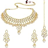 Aheli Traditional Kundan Studded White Choker Necklace with Earring Maangtikka Bharatanatyam jewellery Set Gift for Women