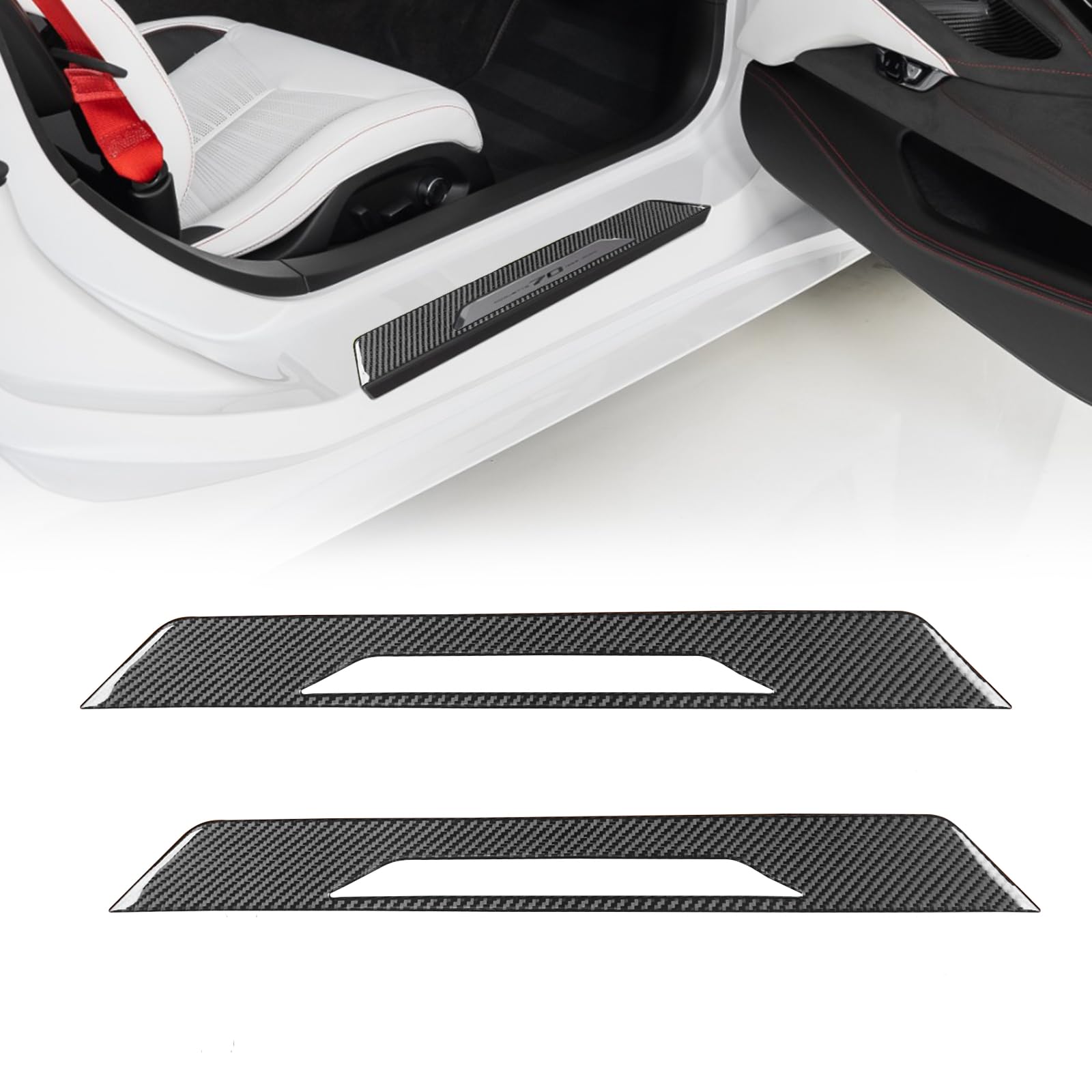 Photo 1 of Fancemot Real Carbon Fiber Car Inner Door Sill Protector Compatible with Corvette C8 2020-2025, Door Entry Guard for Stingray Z06 Z51