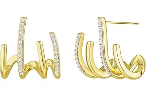 Tewiky Claw Earrings for Women, 14k Gold Plated/Sterling Silver Claw Earrings Cuff Hypoallergenic Ear Wrap Trendy Cubic Zirconia Warp Cuff Earrings