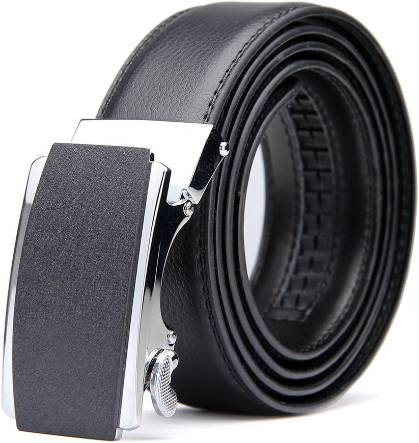 Men's Leather Belt with Automatic Solid Buckle -Scratch resistant - Ratchet Dress Belt With a Gift Box by Pazzi PIZIO