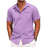 COOFANDY Mens Casual Linen Shirt Short Sleeve Button Down Shirt Summer Beach Hawaiian Shirts