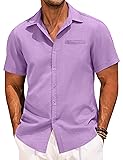 COOFANDY Men's Hawaiian Shirts Linen Beach Shirt