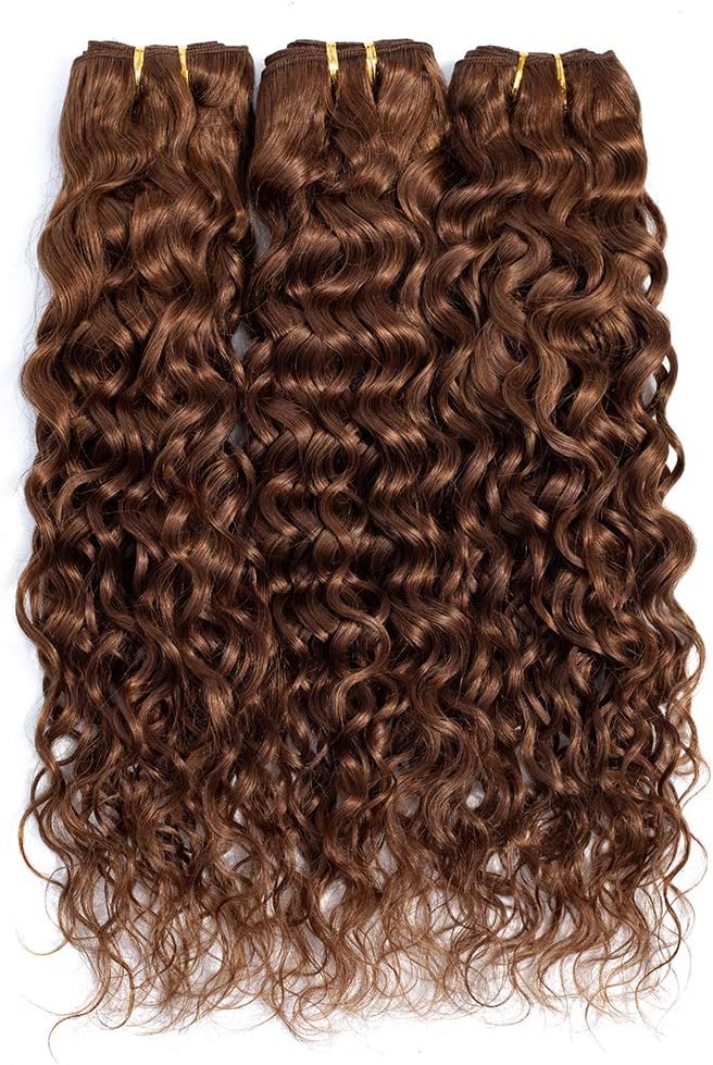 Year End Deals Brown Brazilian Hair 8A Grade Water Wave Bundles Wet and Wavy Hair 3 Bundles 100% Unprocessed Virgin Human Hair Weft Weaving (12 14 16 Inch,Color 4)