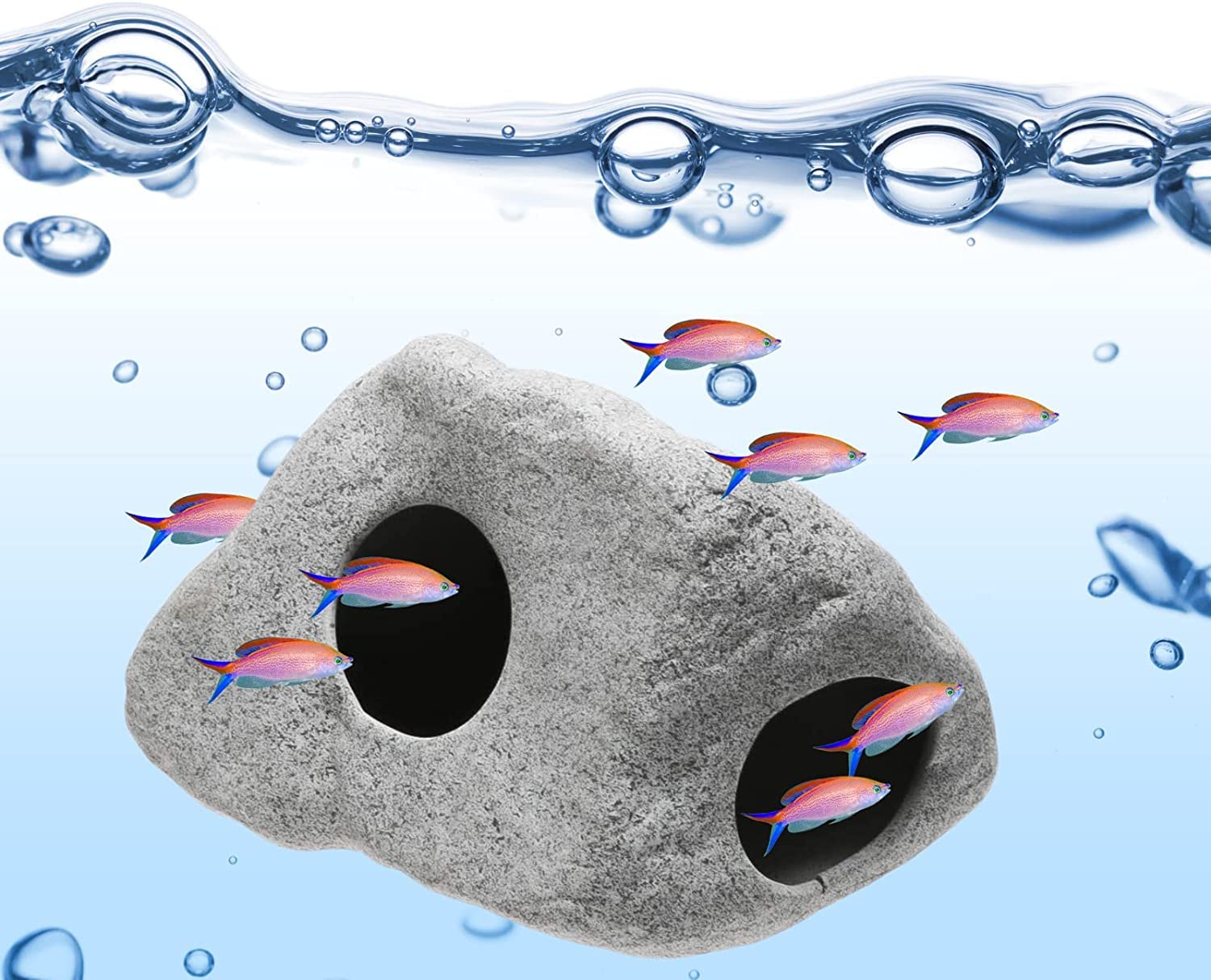 ANMOO Fish Tank Cave Aquarium Hideaway, Natural Non-Toxic Ceramic Stone Decor for Fish Shrimp Breeding Hiding