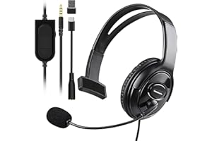 One Ear Headset with Microphone for PS5, PS4, Joso Wired Single Ear Headset for Xbox, Switch, PC, iPad, Mac, Tablet and Phone