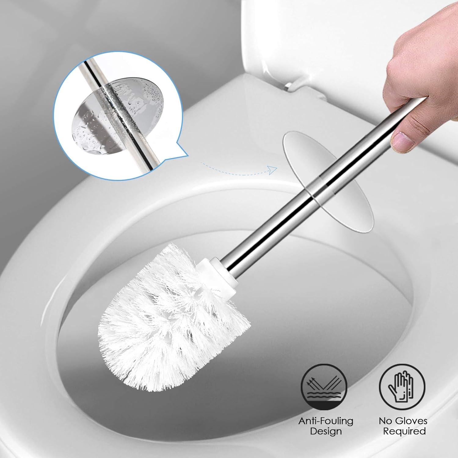 Toilet Brush and Holder,Toilet Bowl Brush with Stainless Steel Handle Durable Bristles Hidden Toilet Scrubber for Bathroom Cleaning: Kitchen & Dining