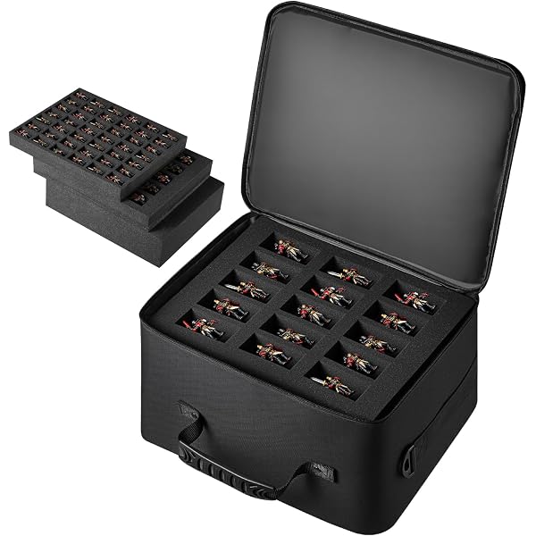 Étui De Transport Pour Figurines Miniatures – 84 Emplacements – Mousse Antichoc – Compatible Warhammer 40k, DND – Noir