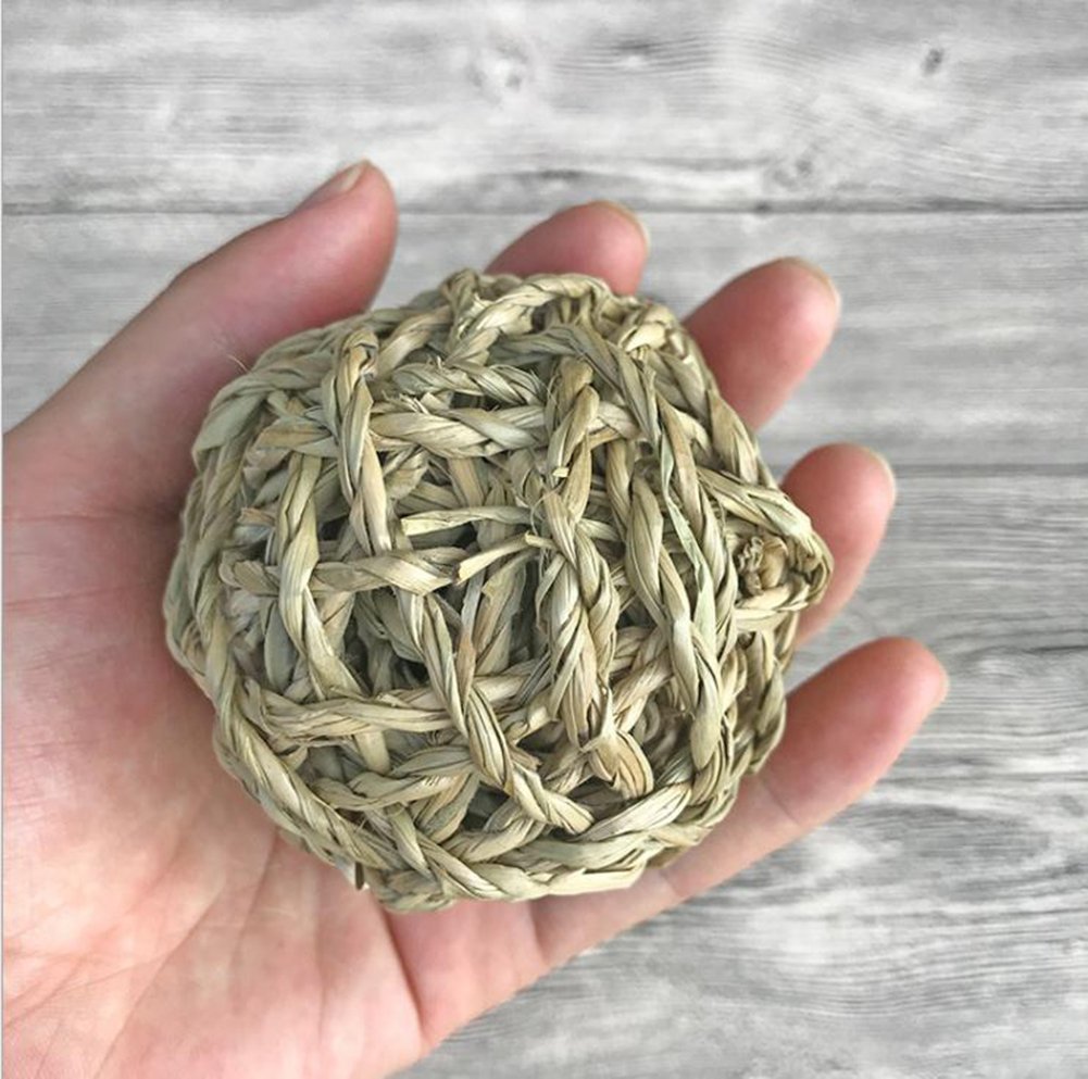 wskderliner Gras Ball natürlicher gewebter Kauen Spielzeug mit Glöckchen im Inneren für Kaninchen Hund Play 4 PCS