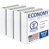 Samsill 3 Inch 3 Ring Binders, Economy Round Ring, Clear View Cover, 550 Sheet Capacity - for School, Home, Office - White, 4