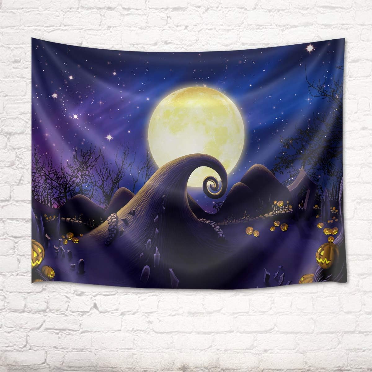 HVEST Halloween Tapestry Nightmare Before Christmas Spooky Blanket Wall Hanging Tapestry Scary Pumpkin and Full Moon Forest Tapestries for Living Room Bedroom Dorm Party Indie Room Decor,60X40 Inches