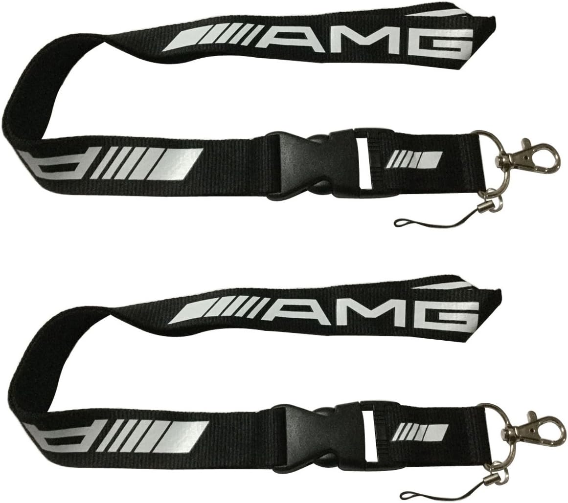 2pcs Black AMG Auto Lanyard Car Keychain Accessories Webbing Strap Quick Release Buckle
