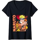 Womens Naruto Main Character On Elemental Background V-Neck T-Shirt