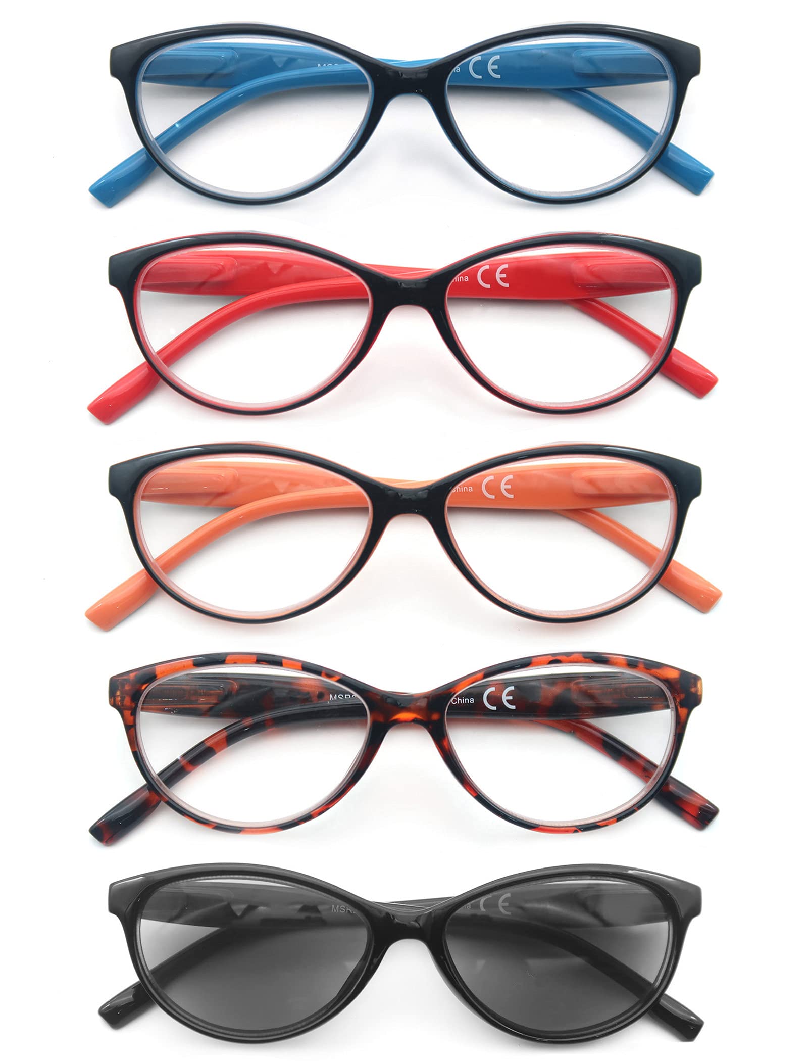 HEEYYOK Reading Glasses Women Men 5-Pack,Eyeglasses Cateye Comfortable Spring Hinges Flexible,Stylish Lgithweight for Reading,Including Pouch Sun Readers