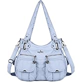 Angel Kiss Women's Designer Handbag Large Double Zipper Multi Pocket Washed Leather Purse