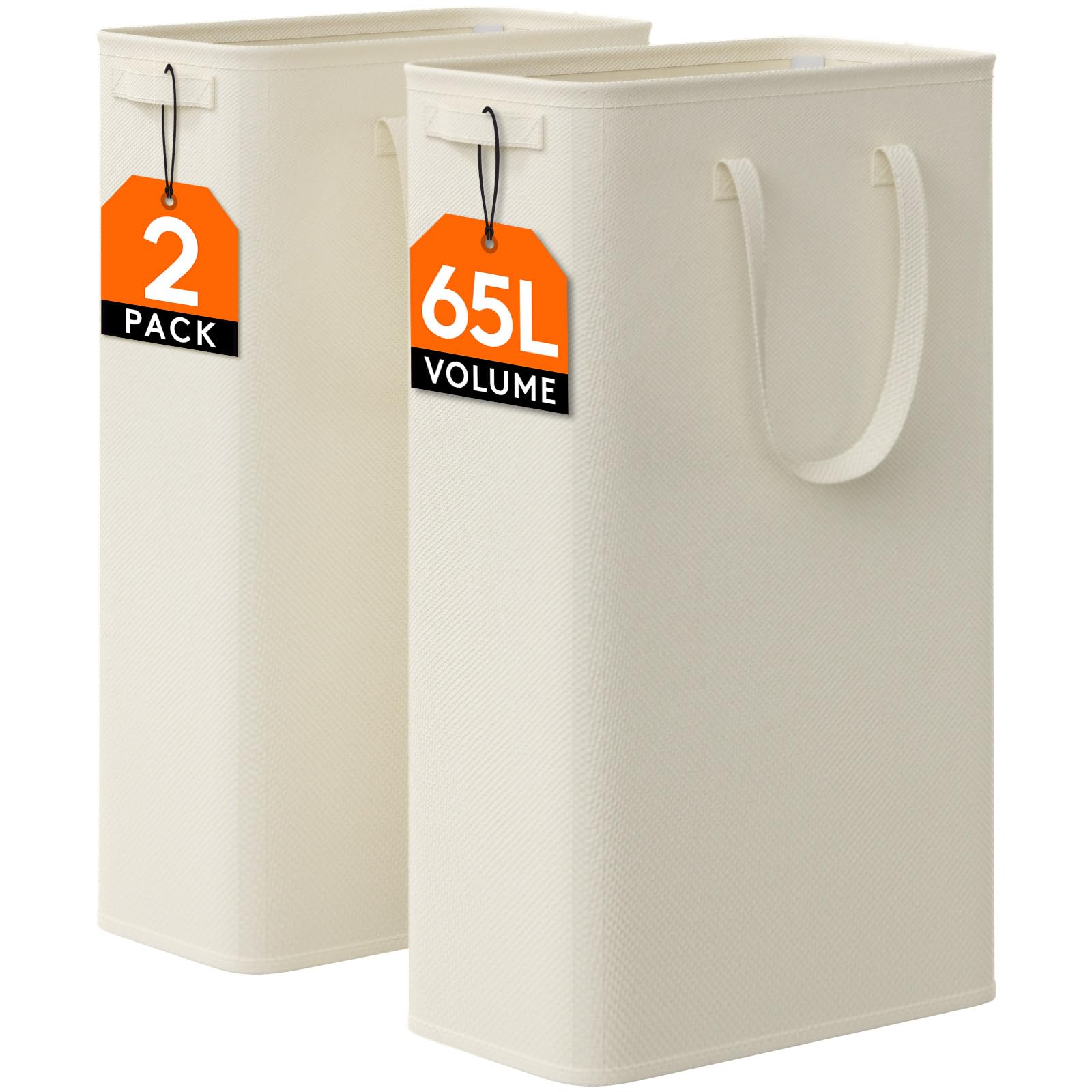 Photo 1 of Lifewit 2 Pack Slim Laundry Hamper, Collapsible Narrow Laundry Basket, Small Tall Dirty Clothes Hampers with Handles for Bathroom Bedroom College Dorm, White, 65L