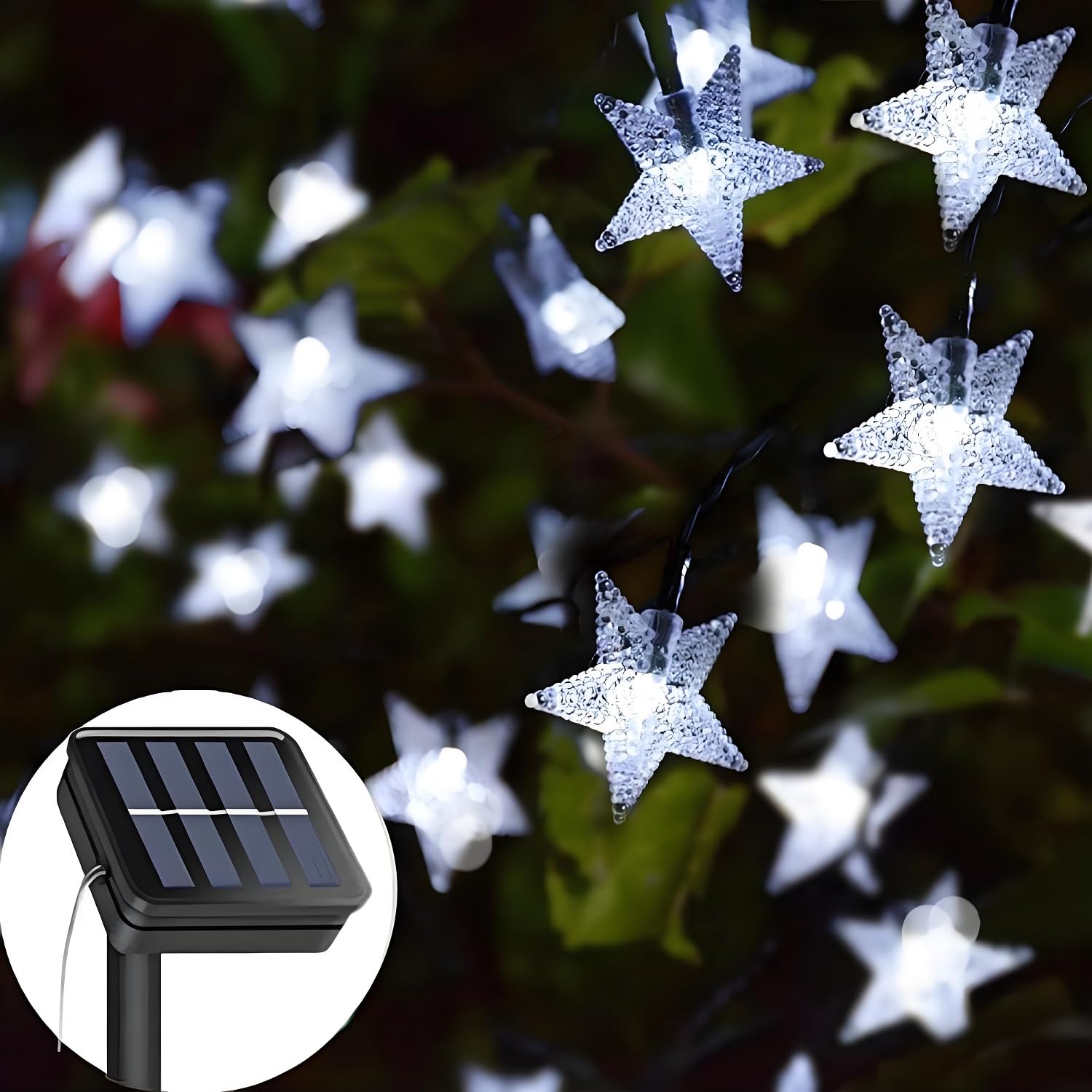 FANSIR Solar Garden Lights, 50 LED Star Fairy Lights Outdoor Waterproof Solar String Light Led Star 8 Modes 23ft Decorative Light for Garden Patio Yard Home Wedding Party, Cool White — image 1