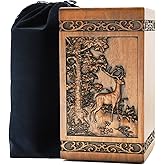 Wooden Cremation Urn for Human Wood Ashes Decorative Box Funeral Urns for Adult Male Female with Velvet Bag Burial or Memorial Keepsake (Deer(XL) 250lbs)