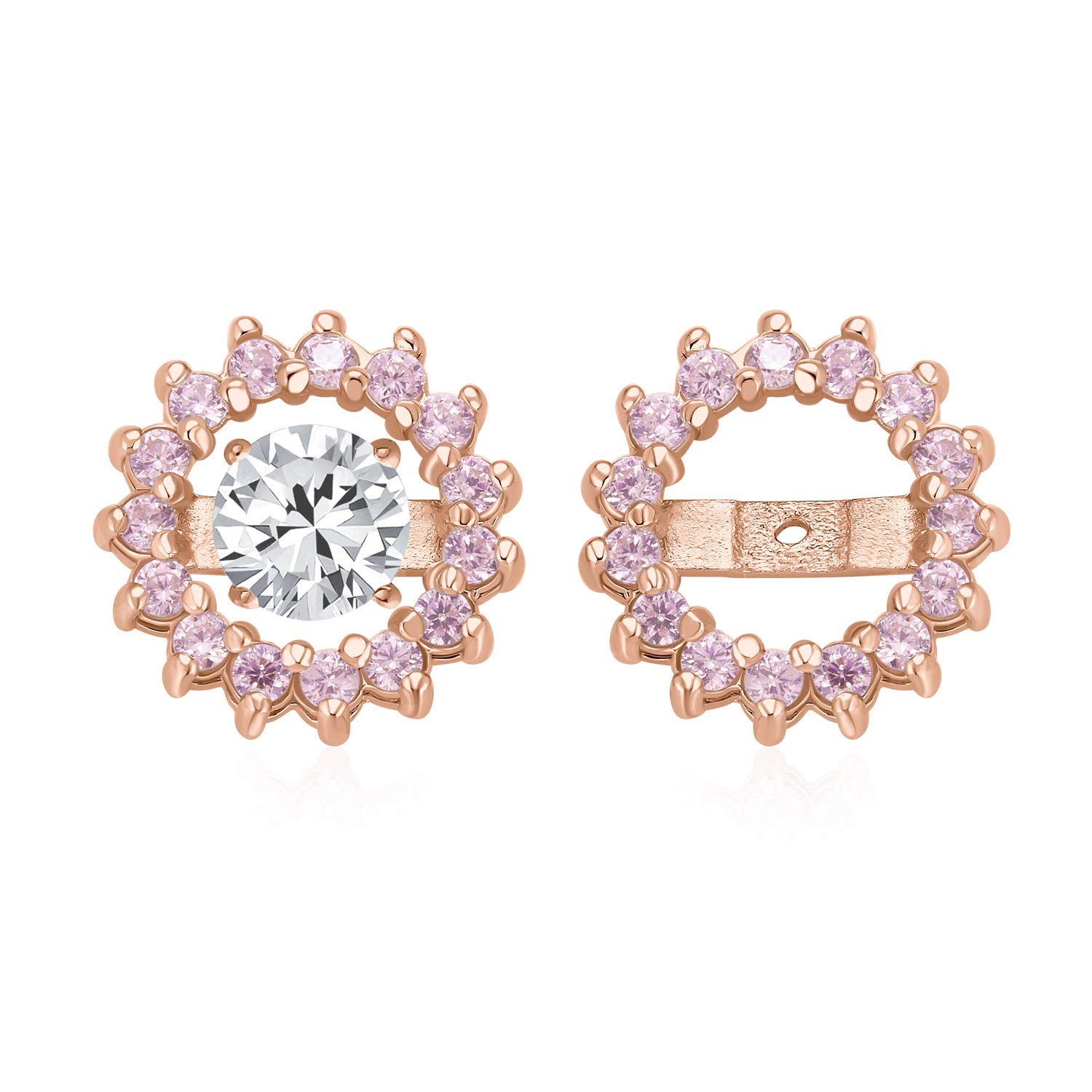 Cubic Zirconia CZ Round Halo Earrings Jackets For Studs In Rose Gold Plated .925 Sterling Silver (Earrings Not Included) โ image 1
