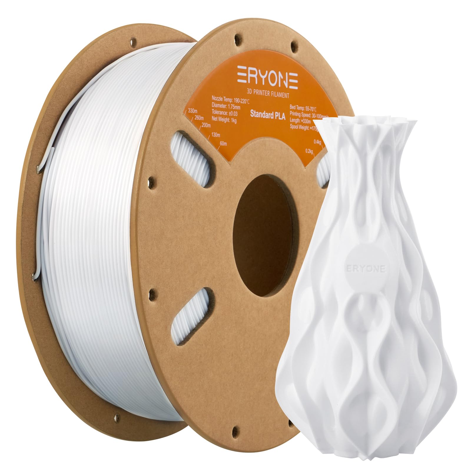 ERYONE PLA Filament 1.75mm, 3D Printer Filament PLA, Dimensional Accuracy +/-0.03mm, 1kg 1 Spool(2.2lbs),Cool White